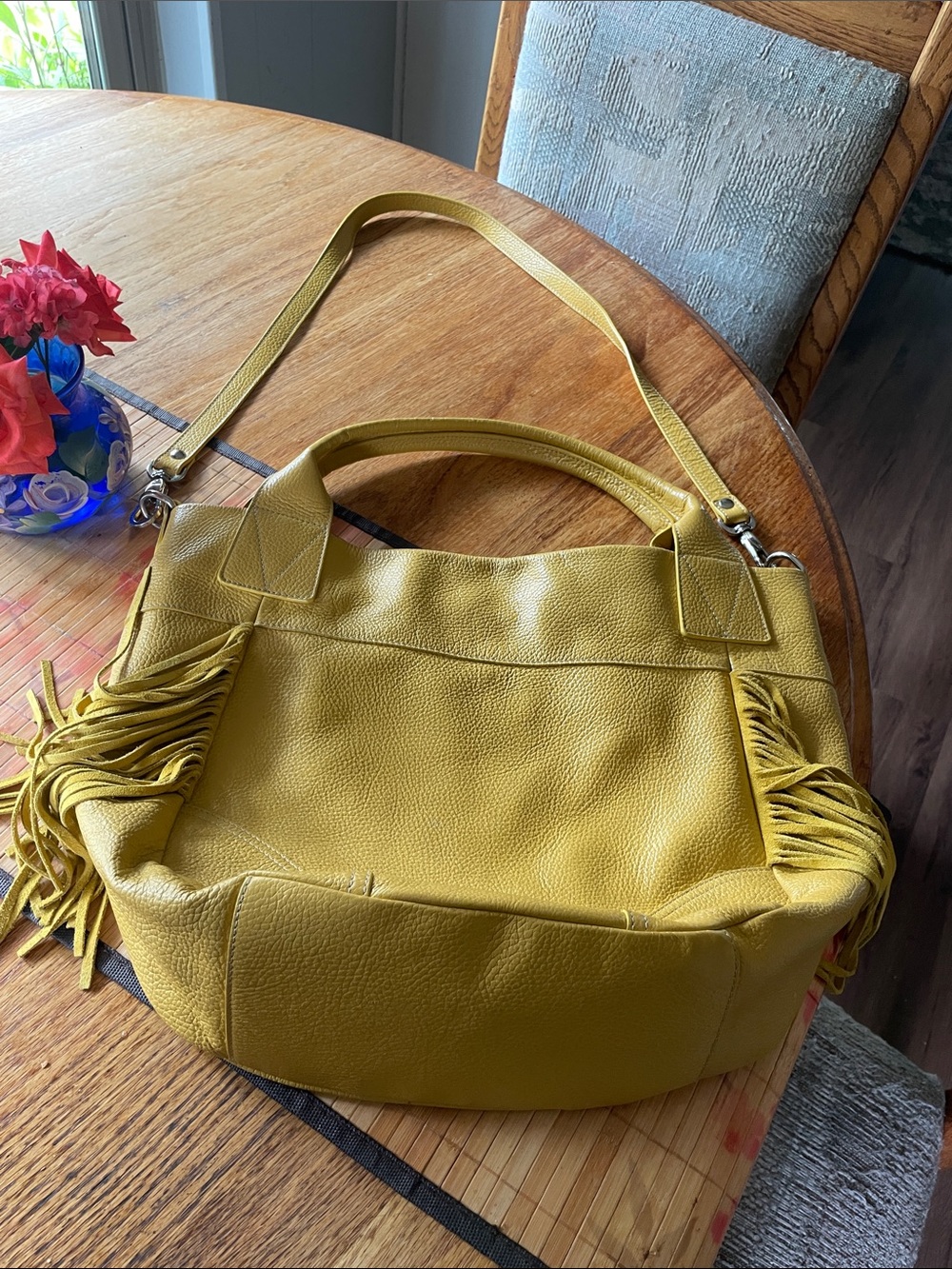 Sundance Yellow Fringe Leather Shoulder Bag Made in Italy